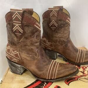 Old Gringo Yippee Ki Yay Alexa Boots Brass Brown Leather Aztec Design Size 7.5 B